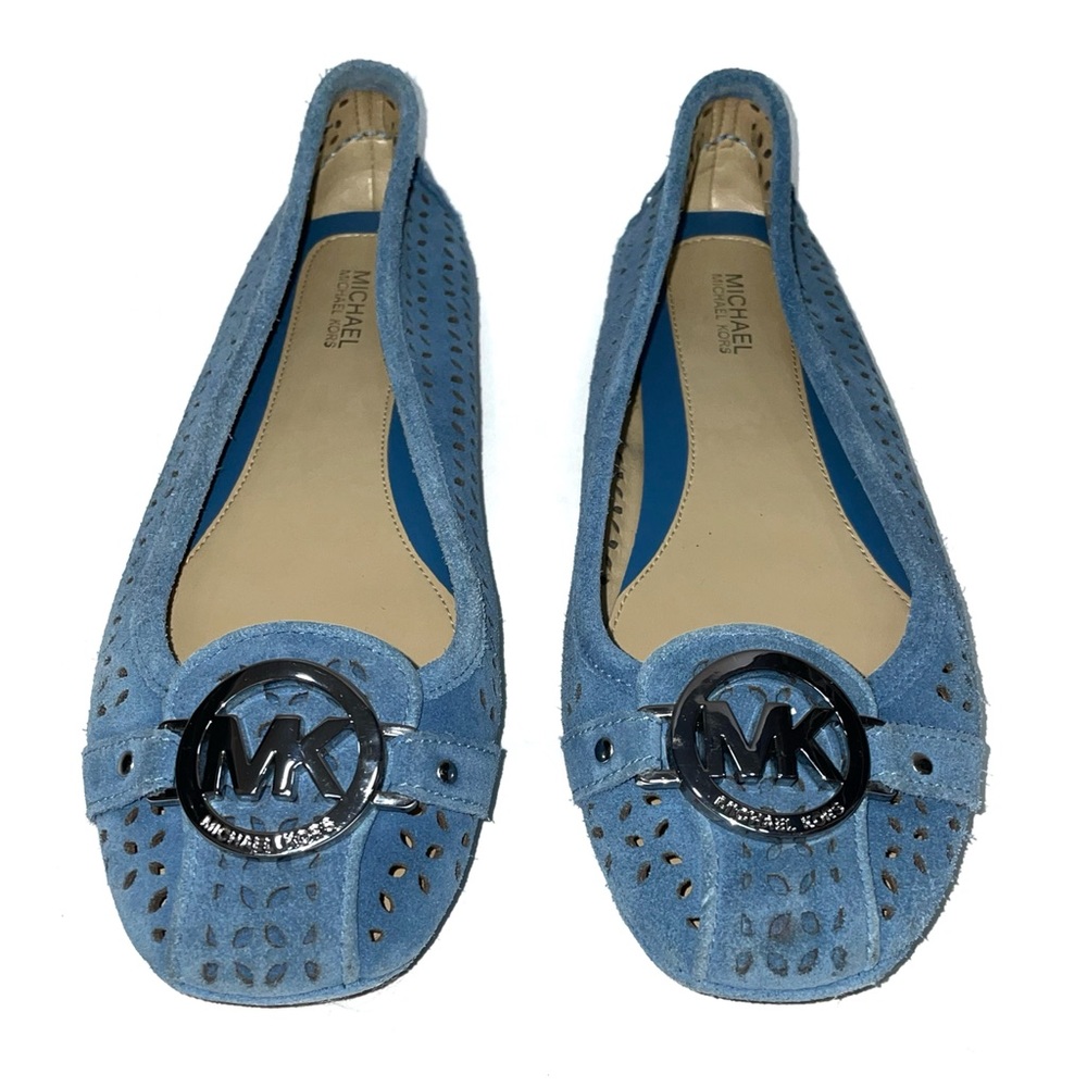 Michael Kors Blue Fulton Perforated Suede Leather Moccasin Flats